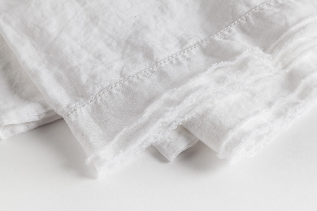Pure Linen Flat Sheet Detail - White